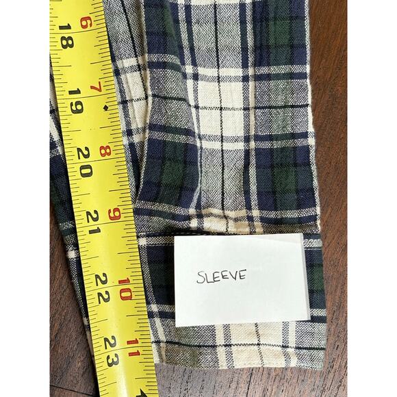 A.P.C. Cotton Linen Plaid Shirt Navy Green Cream Small - Picture 7 of 8